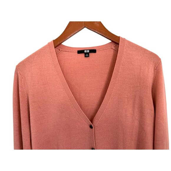 Uniqlo Womens Pink Wool Button-Up Cardigan Sweater Size M - Picture 2 of 8